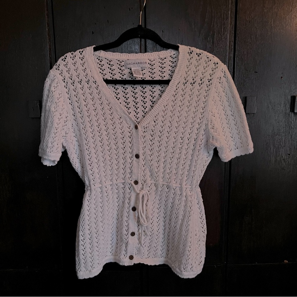 Sag Harbor - Loose Knit White Blouse - Size M